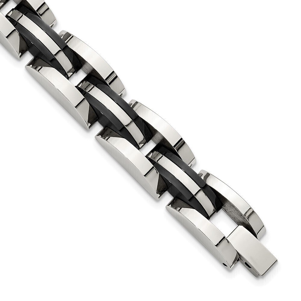 Kazi Luxury Stainless Steel Polished Black IP-plated 8.5in Bracelet